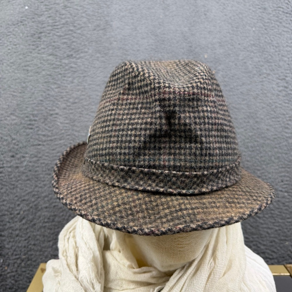 Dobbs Mens Vintage Tweed Fedora Hat Brown Houndstooth XL 7 1/2-7 5/8 USA Made